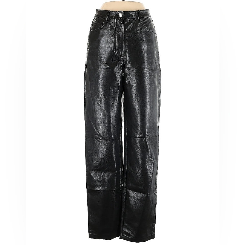 Wilfred Aritzia Black Faux Leather Straight Leg Pants High Rise Size 2